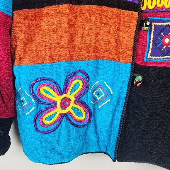 Allure Jacket Sz M women Colorful Patchwork Art to Wear Embroidered - Picture 3 of 14